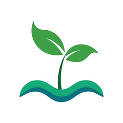 Simple Sprout with Water Wave Base Logo Vector