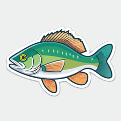 Illustration of a green and orange fish with detailed scales and fins, isolated on white.