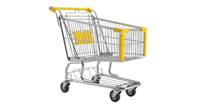 Isolated shopping cart with yellow accents on black background