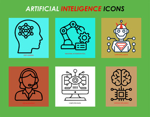 Fototapeta premium Artificial Intelligence Line Icon Set