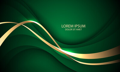 Abstract wave gold ribbon curve on green design modern luxury background vector