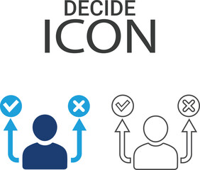 Decide icons, Line art icons design. Containing decision, option, selection, dilemma, select, preference, quiz, opportunity, and more. Vector solid icons collection.