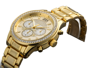 Luxury gold watch with diamonds on black background