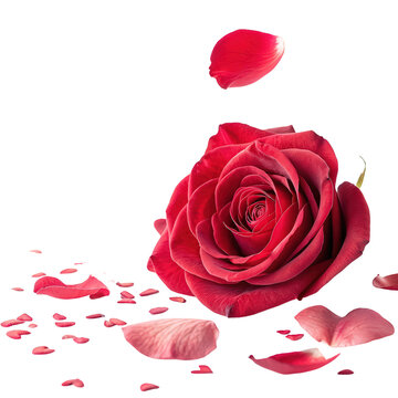 Naklejki Floating red rose petal isolated on white background concept for love greetings delicate romance flower png elegant petal design love symbol png romantic floral element png transparent background 