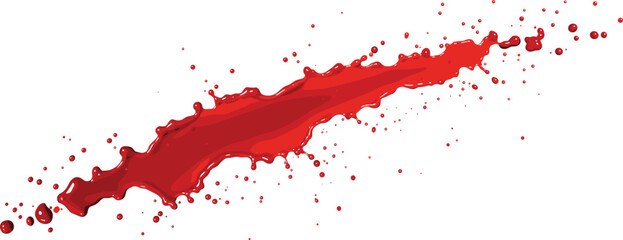 Red Liquid Splash Isolated on White Background, Realistic Blood or Paint Effect, Halloween Horror Theme, Graphic Vector Illustration Art