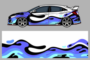Warp Livery Sticker Car Warp Decal White Blue Black. Vector sticker with a cool, curved abstract wave pattern, suitable for racing cars, custom cars, and personal use. Premium vector