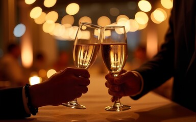 Celebratory retirement toast elegant venue photo nighttime close-up elegant tribute. High quality