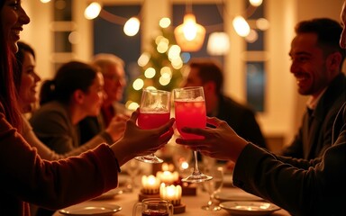 Festive cocktail celebration cozy indoor setting holiday gathering bright lights close-up view cheerful ambience. High quality