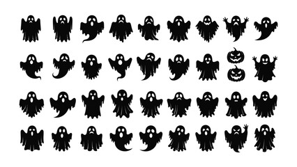 Spooky Ghost Collection: A collection of ghostly figures in various poses with a spooky Halloween vibe, designed with simplicity and elegance.