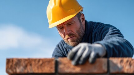 Construction Worker Building Brick Wall
