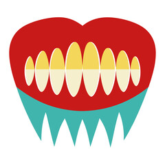 Playful monster mouth with sharp teeth ready to playfully bite, perfect for quirky designs, children's books, and Halloween projects, offering a fun, vibrant, and unique visual.