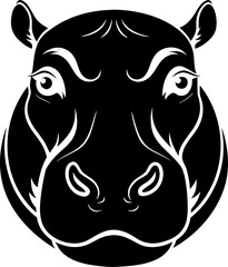 Hippopotamus head silhouette  vector black , white background 