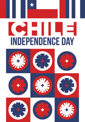 Obraz premium Chile Independence Day. Happy national holiday Fiestas Patrias. Freedom day. Celebrate annual in September 18. Chile flag. Patriotic chilean design. Poster, card, banner, template, background. Vector