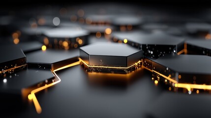 光る線と粒子で表現されたデジタル接続を持つ未来的な六角形グリッドの抽象的な背景 | Abstract futuristic hexagonal grid background with glowing lines and particles representing digital connection