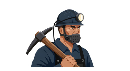 Obraz premium An Animated Miner Portrait With Pickaxe A Digital Illustration Showcasing Labor and Mining History