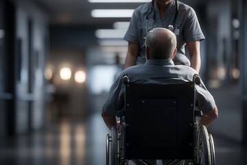 Healthcare Worker Assists Visually Impaired Person in Wheelchair