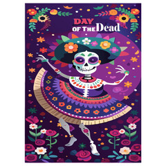 A vector of Day of the Dead  card with skull and bones
