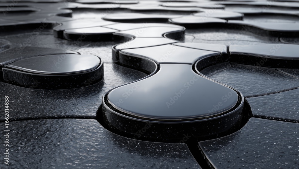 Aufkleber abstract close-up of a dark, glossy, interconnected, puzzle-like surface with subtly textured, round