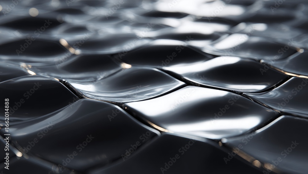 Poster abstract close-up of a dark, glossy surface with a subtly undulating, geometric tiled pattern reflec