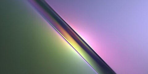 Diagonal glass edge casting gradient light in green, purple, and soft magenta tones

