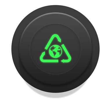 recycling symbol on black button in trasnparent background