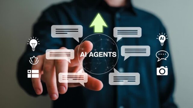 A user activates a team of specialized AI agents through a digital interface to automate tasks and drive business growth