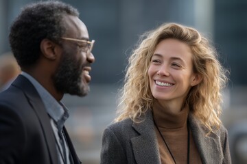 Colleagues Discussing Ideas During Rooftop Meeting in City Setting