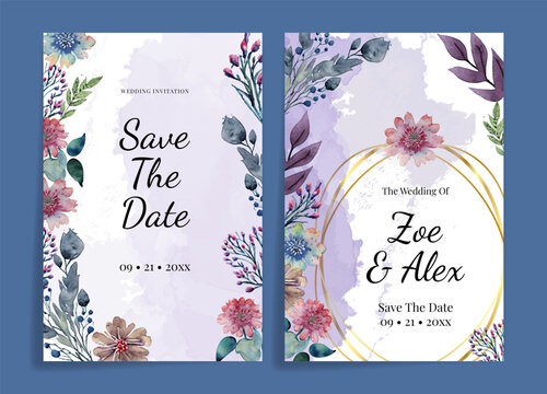 Elegant Floral Wedding Invitation Card Design with Watercolor Elements - Powered by Adobe