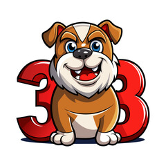 Playful Bulldog Character with Number Three | Cute Dog Cartoon Illustration for Kids Learning, Nursery, Preschool Education, Children’s Book Design