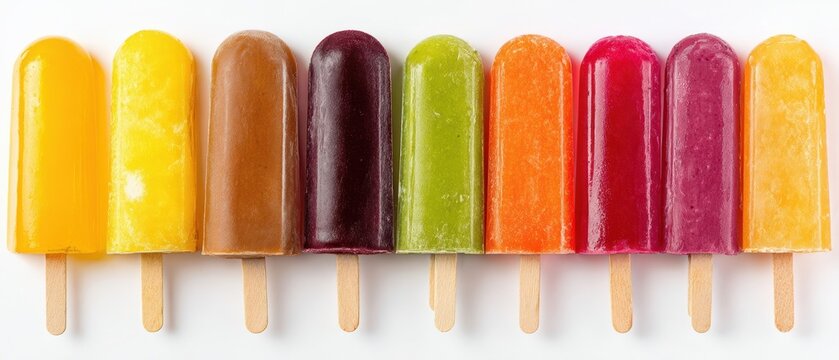 The vibrant assortment of popsicles in various flavors and colors.