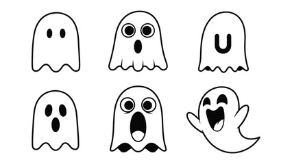 Ghostly Gathering: A playful assortment of illustrated cartoon ghosts, each with a unique expression, exuding a sense of eerie whimsy and fun. Capturing the spirit of Halloween with style.