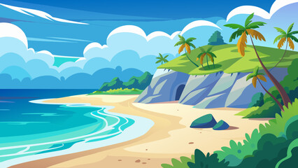 Cartoon seascape with palm trees