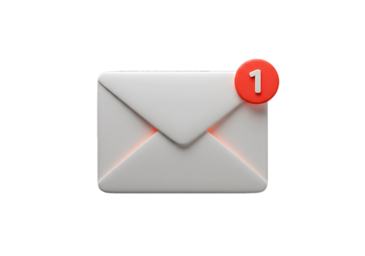 3D Rendered Mail Notification with Unread Message Icon on Black Background