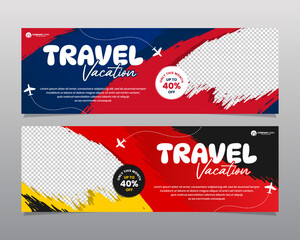 Travel banner design with brush background style
