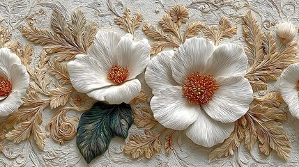 Ornamental jasmine flower wall decor carving high resolution picture