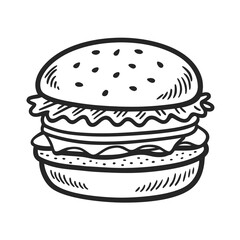 Deliciously handcrafted burger art, perfect for food blogs, menus, and branding, capturing the essence of a classic American favorite with a charming, hand-drawn aesthetic.