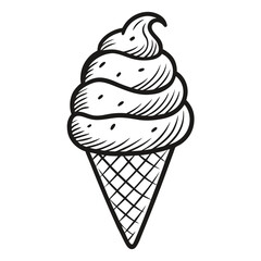 Delicious ice cream cone sketch with delightful swirls and sweet berry accents, perfect for summer treats and frozen dessert promotions