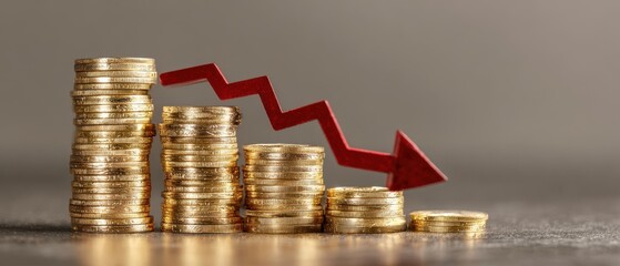 The coins represent fluctuating trends in financial investment and market performance.
