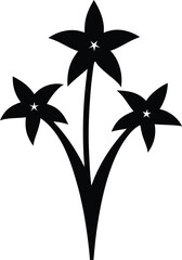 Stylized Floral Arrangement with Three Blossoms in Black and White Minimalist Design Perfect for Elegant Invitations and Modern Art Prints