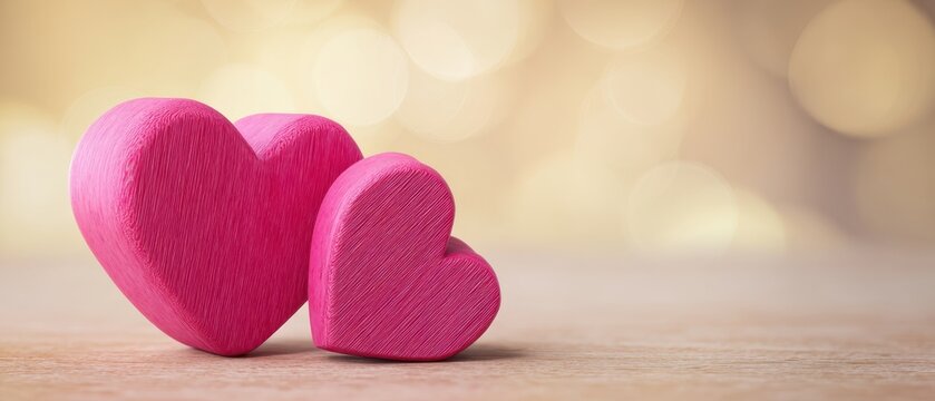 Naklejki The charming pink hearts symbolizing love and togetherness on a wooden surface.