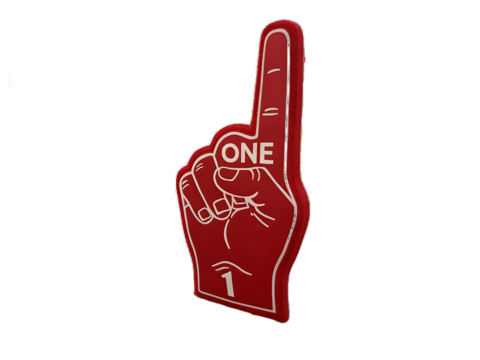 Red Foam Number One Finger on Black Background Symbolizing Team Spirit and Victory for Sports Fanatics