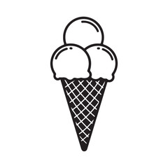Cone ice cream outline silhouette vector flat illustration on white background.