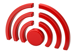 Red WiFi Signal Icon on Black Background Wireless Connectivity Technology and Internet Access Modern Communication Design and Digital Network