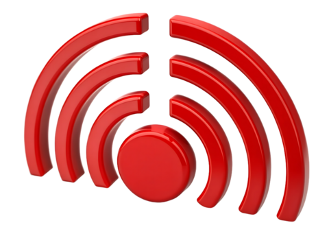 Red WiFi Signal Icon on Black Background Wireless Connectivity Technology and Internet Access Modern Communication Design and Digital Network