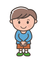 Polite Cartoon Boy with Hands Folded in Front