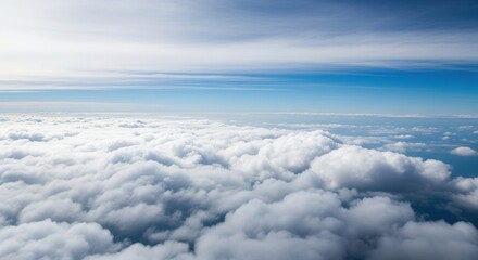 Fototapeta premium Aerial View: Serene Cumulus Cloudscape, Bright Blue Sky, Peaceful Mood, High Altitude Perspective.