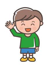 Obraz premium Cute Cartoon Boy Waving Hand with Smile