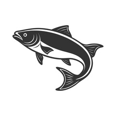 Salmon Fish Silhouette Vector Art – Black and White Fishing Design. Wild Salmon Vector Illustration Fish Silhouette Clipart.