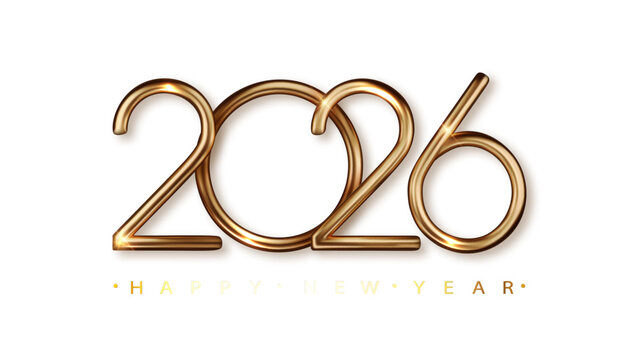 2026 Golden Realistic Number design for New year and Christmas Celebrations