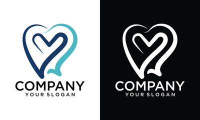 Creative teeth tooth heart love dent dental dentist health care logo image icon